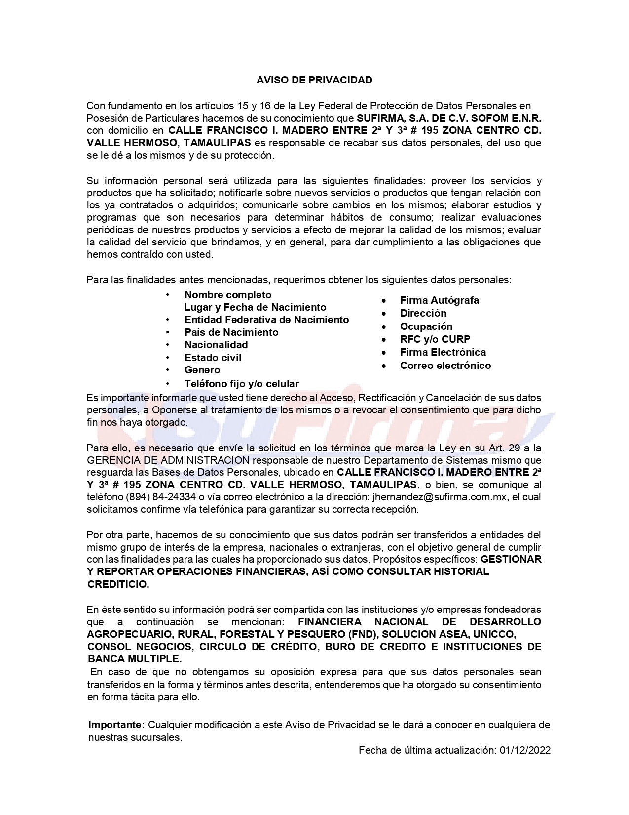 Aviso de Privacidad